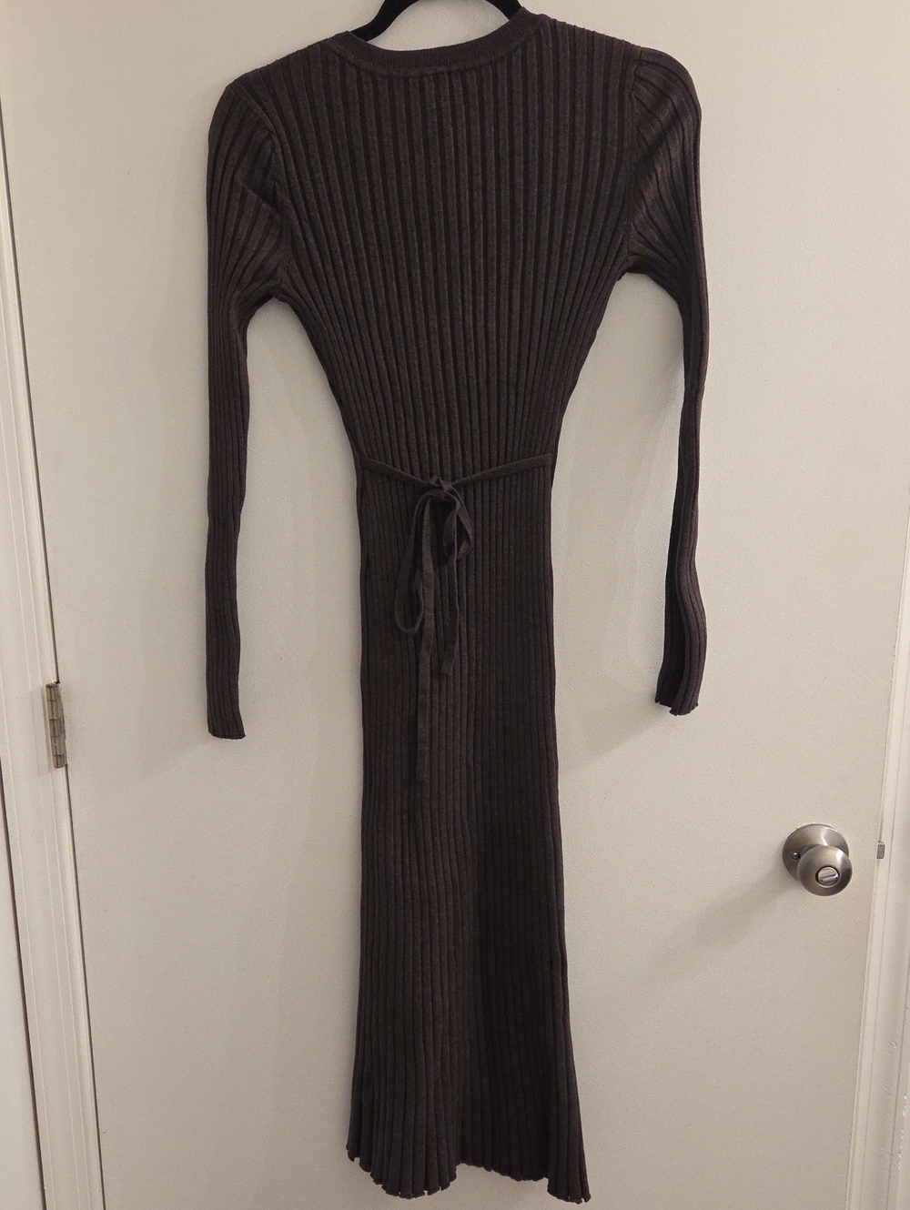 Quince Cotton Cashmere Ribbed Long Sleeve Crew Midi Dress In Mocha Heather - Picture 3 of 3